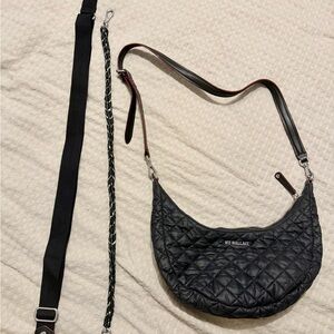 MZ Wallace Quilted Black Crescent Shoulder Bag with Removable Straps